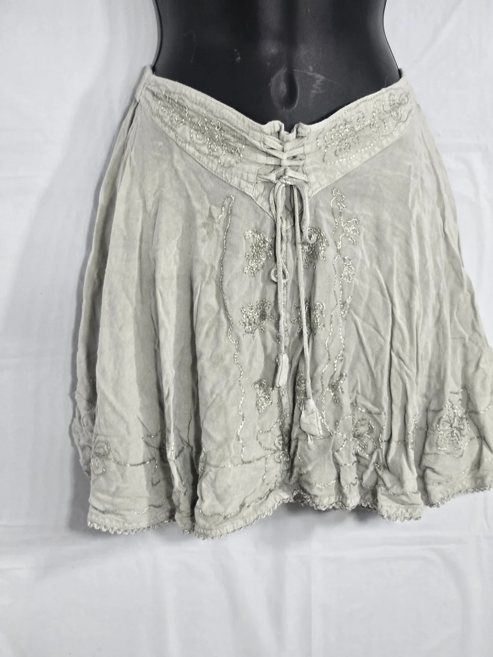 Embroidered Lace-Up Light Blue Circle Skirt